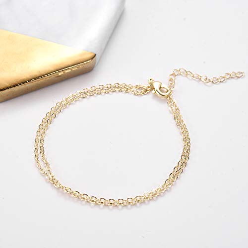 Womens Dainty Gold Chain Bracelet,Simple Layered Chain Bracelets,Beaded Turquoise Bracelet,Charm Crystal Bar,Heart,Karma,Triangle,Pearl Bracelets for Women - color: Layered Cable Chain