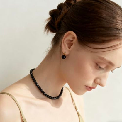 SukAmi 4-10mm Pearl Choker Men Black Pearl Necklace Women Faux Pearl Necklaces 45CM - size: 8mm