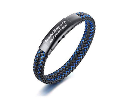 VNOX Men's Inspirational Mantra Engarved Handmade Braided Leather Adjustable Cuff Bangle Bracelet Encouragement Motivational Gift for Men - style: Custom