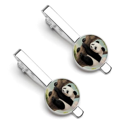 Tie Clip for Men, Tie Bar Cufflinks Set, Copper Necktie Clip And Shirt Cuff Links for Business Wedding Gift - color: Panda Tree Climb