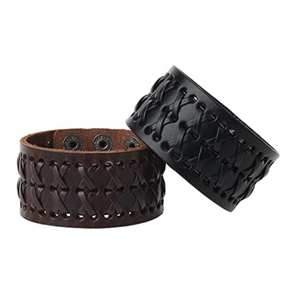 Jeilwiy Punk Leather Wristbands for Men Bracelets Handmade Wide Cuff Bangle Braided Jewelry Black Brown Adjustable - Punk Father's Gifts - color: Mens Genuine Leather Bracelet