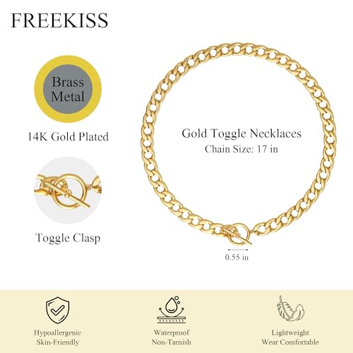 Freekiss 3-Piece Layered Toggle Necklace for Women | Gold/Silver necklace set with herringbone, rope, and paperclip chains plus a toggle clasp for layering, parties, and gifts - color: Toggle Style2 Gold