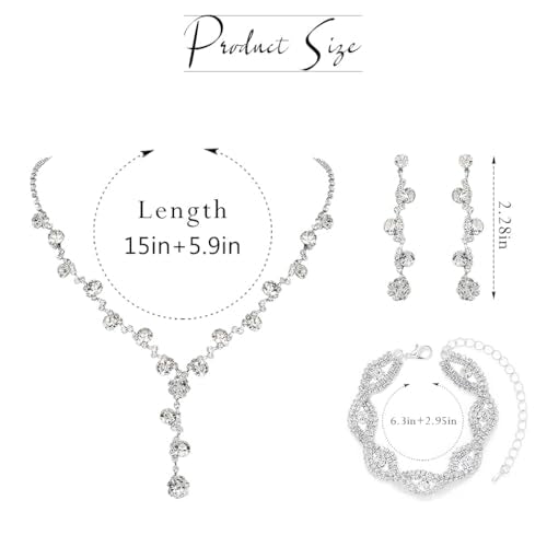 Sixexey Rhinestone Jewelry Set Sparkly Prom Jewelry Necklace for Women | Silver Jewelry Wedding Necklace Jewelry Accessories for Women