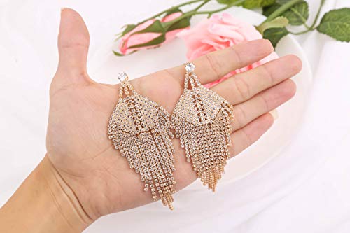 Silver Rhinestone Crystal Bridal Chandelier Long Tassels Dangle Earrings for Wedding - color: A-4