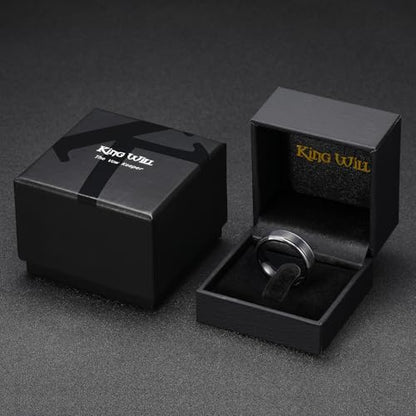 King Will Mens Brushed Wedding Band, Two Tone Matte Step Edges/Pipe Cut, Tungsten Carbide Anniversary Promise Rings Comfort Fit - color: Black&Silver Edge-6mm