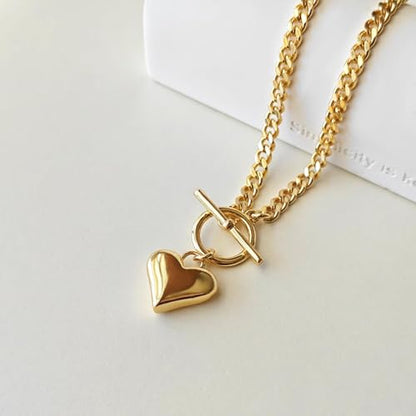HERIER Cute Heart Necklace Dainty 18k Gold Plated Tiny Heart Pendant Choker Necklaces Small Gold Love Open Heart Chain Necklace for Women Simple Gold Necklace for Women Trendy Jewelry - color: Chunky Puffy Heart Necklace-Gold