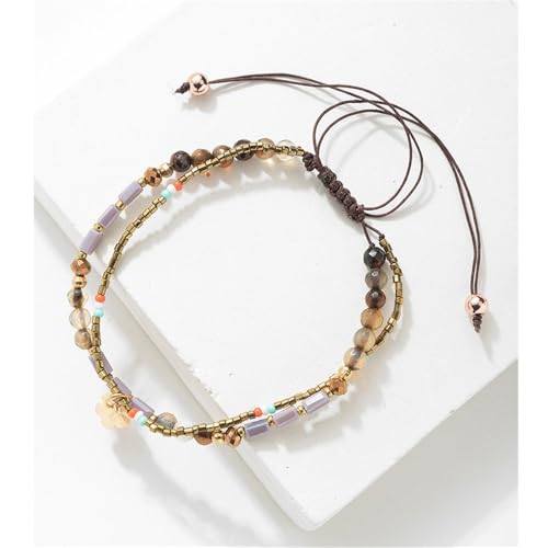 Handmade Adjustable Wrap Bracelet Bohemian String Braided Beads Anklets Gifts for Women - color: D