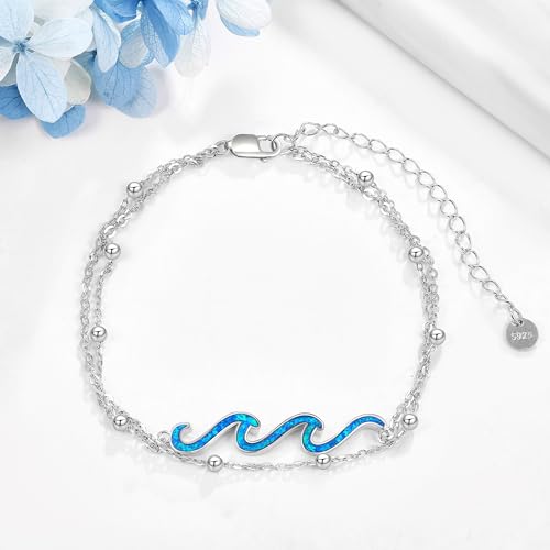 YFN Wave Anklet 925 Sterling Silver Ocean Wave Layered Ankle Bracelet Wave Beach Jewelry for Women Gifts - style: wave layered anklet