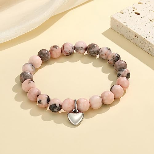 MIXJOY Inspirational Gifts for Women, Heart Charm Pink Elastic Beads Bracelet, Positive Affirmations Get Well Soon Gifts - style: steel heart whenever doubting pink