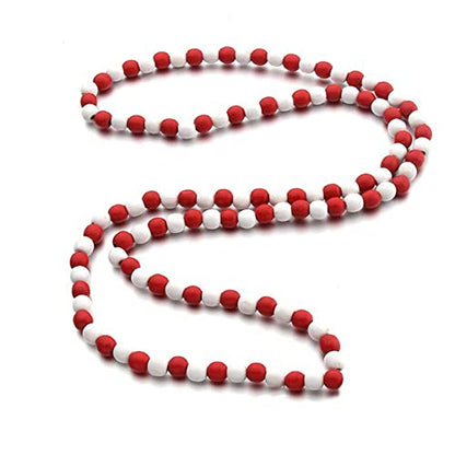COLORFUL BLING 8MM Natural Wood Bead Necklace Africa Wooden Chain Statement Unisex Chunky Strand Necklaces Hip Hop Jewelry - color: red white