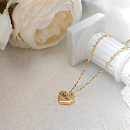 Zeffy Dainty Gold Heart Necklace for Women Trendy 14K Gold/Silver Plate Cute Heart Pendant Choker Necklaces Gold Love Heart Chain Necklace for Women Dainty Gold Jewelry Gifts for Women - style: LOVE Heart Necklace-Gold