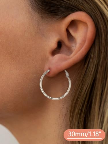 FaithHeart Silver/Black/Gold Stainless Steel Thin Hoop Earrings for Women | 2mm Wide Thin Large Hoop Earrings, Hypoallergenic Lightweight Trendy Jewelry, 20/30/40/50/60/70/80/90/100mm - color: Silver, size: 30mm/1.18"