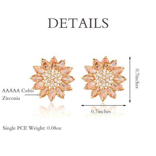 Crystal Flower Burst Stud Earirings - Big Sterling Silver CZ Cubic Zirconia Rhinestone Daisy Sunflower Floral Cluster Studs Bridal Wedding Party Prom Costume Jewelry for Bride Bridesmaids Women Birthstone Birthday Gift - color: Champagne