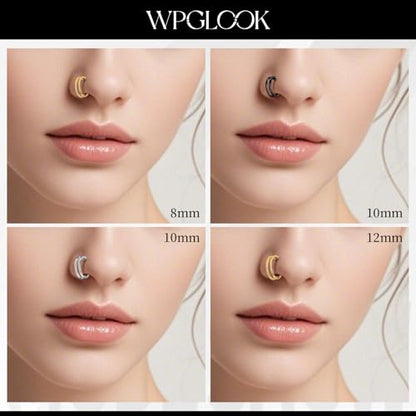 2 PCS Cartilage Earring Double Triple Hoop Nose Ring Titanium Conch Piercing Jewelry - color: Silver, size: 16g 8mm