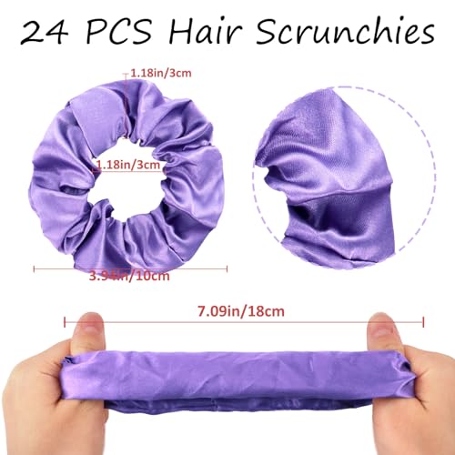 Jaciya Satin Scrunchies for Women Purple Hair Scrunchies Elastic Hair Ties | 24 Pack Elastic Hair Ties for Ponytails and Buns - color: Purple