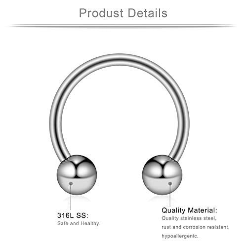 Ruifan 8-24PCS 14G Surgical Steel Nose Septum Horseshoe Hoop Earring Eyebrow Tragus Lip Piercing Ring Balls & Spikes 8-14mm - color: 24PCS - Mix Color 2#