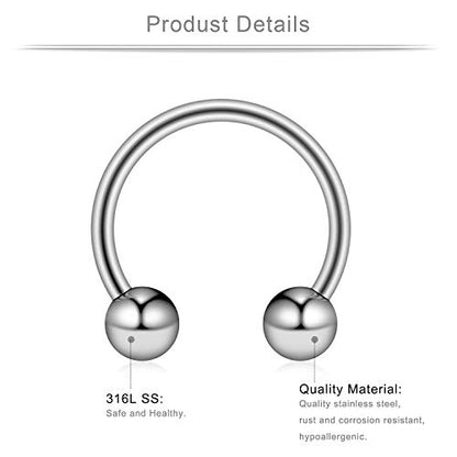 Ruifan 8-24PCS 14G Surgical Steel Nose Septum Horseshoe Hoop Earring Eyebrow Tragus Lip Piercing Ring Balls & Spikes 8-14mm - color: 24PCS - Mix Color 2#