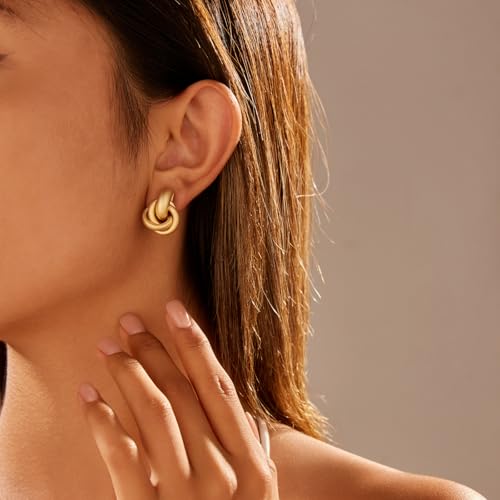 Gold Geometric Drop Dangle Earrings for Women Chunky Trendy Knot Stud Small Twisted Link Earring Jewelry Gift - color: A-Small Matte Gold