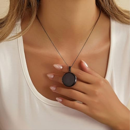 PHOCKSIN Personalized Locket Necklace for Women Photo Necklace with Customized Picture Birth Flower Birthstone Customizable Birthday Gifts - color: #15-Round Black