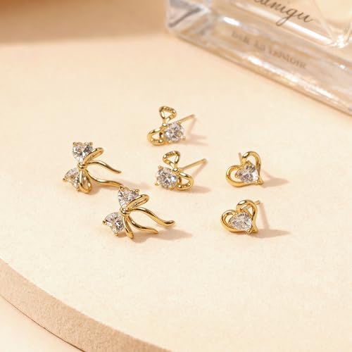 Shiny Gold Butterfly Earrings for Women | 14K Real Gold Plated Butterfly Earrings for Women, Dainty & Trendy Butterfly Stud Earrings for Fashion Jewelry Gifts - color: AZ40