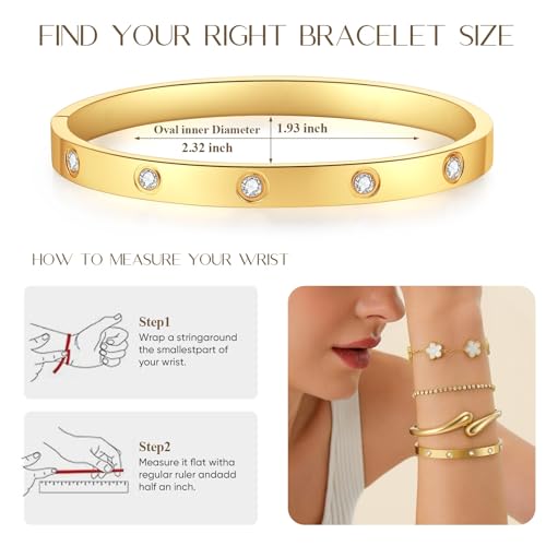 Mothers Day Gifts for Mom 18K Gold-Plated Bracelet Set – Floral Clover, Tennis, Chunky Adjustable Twist Cuff, Classic Gold-plated Bangle Stainless Steel, Non Tarnish, Stackable Bracelet Gift for Women - style: YR floral black
