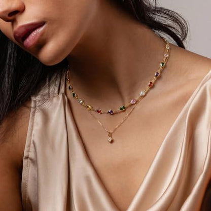 Colorful Necklace for Women,14K Gold Plated Chain With Crystal Necklace Womens Statement Cute Trendy Surfer Beach Choker Necklaces Gifts - color: Colorful Teardrop