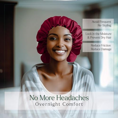 Silvr Bear Satin Sleep Bonnet for Women | Hair Sleep Bonnet| Great for Thick and Curly Hair | Reversible Maroon & Black Color - color: Maroon Satin Bonnet