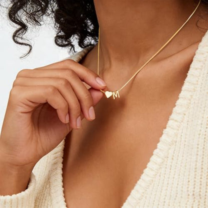 Turandoss Gold Initial Necklace for Girls Women, Letter A-Z Heart Necklace | 14K Gold Plated, Heart Initial Necklace, Gold Necklace for Women, Box Chain, Teen Girl Jewelry, Personalized Birthday Gifts - color: F