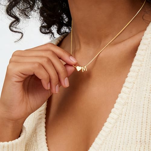 Turandoss Gold Initial Necklace for Girls Women, Letter A-Z Heart Necklace | 14K Gold Plated, Heart Initial Necklace, Gold Necklace for Women, Box Chain, Teen Girl Jewelry, Personalized Birthday Gifts - color: N