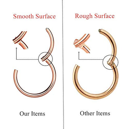 MissNity 316L Surgical Steel Hinged Nose Rings Hoop 20G 18G 16G 14G, Diameter 6mm to 10mm, Color Gold - Rose Gold - Silver - Black - Rainbow - color: A01: rose gold - 1pc