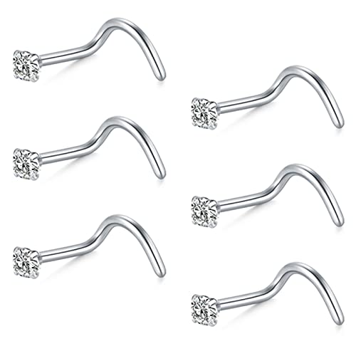 Briana Williams 20G Nose Screw Studs - Surgical Steel Nose Rings, 1.5mm, 2mm, 2.5mm CZ Inlaid Opal Nostril Piercing Jewelry - color: A -silver, 2.0mm clear CZ