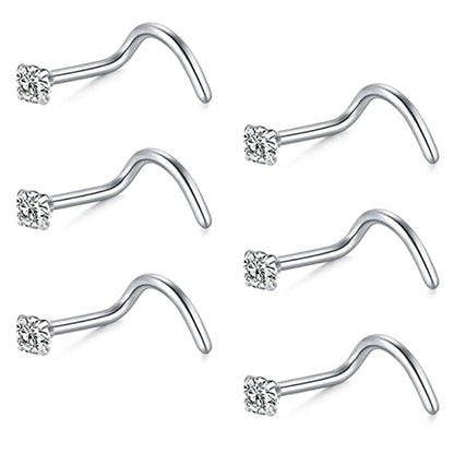 Briana Williams 20G Nose Screw Studs - Surgical Steel Nose Rings, 1.5mm, 2mm, 2.5mm CZ Inlaid Opal Nostril Piercing Jewelry - color: A -silver, 2.0mm clear CZ