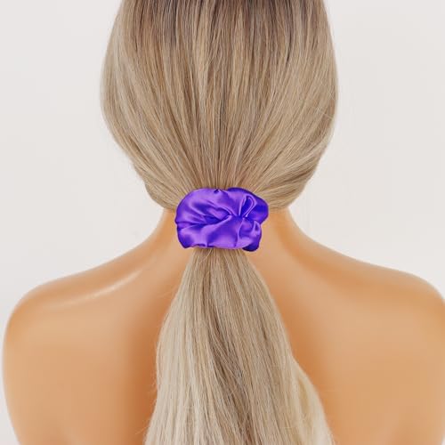 16 Pcs Satin Purple Scrunchies Bridesmaid Proposal Gifts Hair Ties Scrunchies for Women Girls Bachelorette Party Favors (deep purple) - color: deep purple