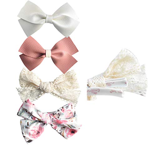 California Tot Girl's Mixed Bow Clips Fully Lined Strong Grip Non Slip for Fine Hair (Emma Set of 4) - color: Emma Set of 4