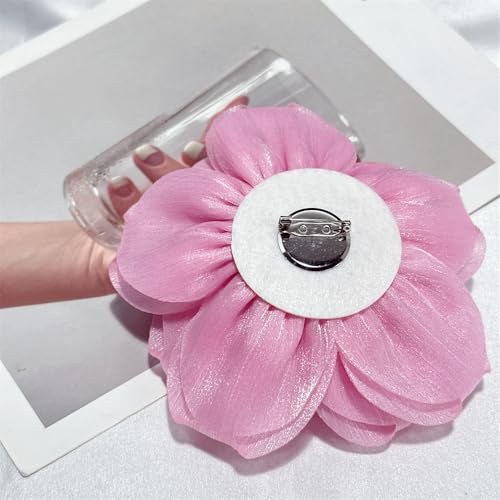 Flash Camellia Flower Brooch Pin for Women Men Elegant Texture Fabric Dahlia Rose Floral Brooches Lapel Pins Dainty Wedding Holiday Party Costume Dress Accessories Jewelry - color: Pink