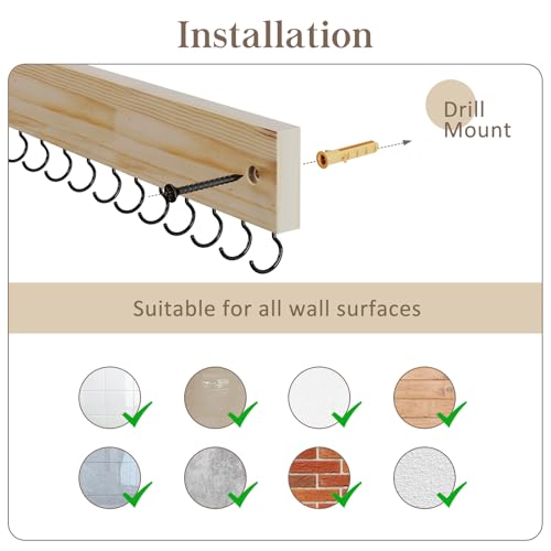 Lolalet Wooden Necklace Holder for Wall with 15 Hooks -Nature | Wall Mount Jewelry Hangers for Necklaces, Chains, Bracelets and Earrings, Tangle-free, Easy to Install - color: Nature