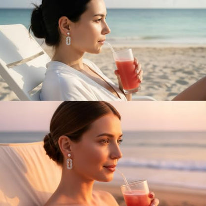 Statement Pearl Cubic Zirconia Drop Earrings for Women,Sterling Silver Post Sparkling Geometric Dangle Earrings for Wedding Party Everyday
