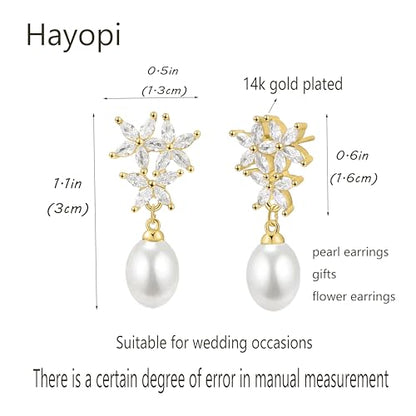 Pearl Earrings for Women:Gold Wedding Dangle Drop Earring Pearl Jewelry | 14K Gold Plated Pearl Drop Earrings for Women,Dainty Wedding Bride Earring Studs,Gold Dangle Drop Earring,Waterproof Jewelry - size: 1 pcs-9