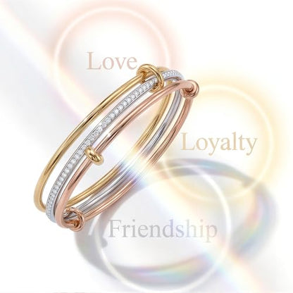 mixed metal Tri-Tone Bangles Bracelet for Women, 3/5 Pcs Stainless Steel Gold Plated Stackable Bracelet Set, Stylish Jewelry Gift - color: Silver zirconium + gold + rose gold, size: 75