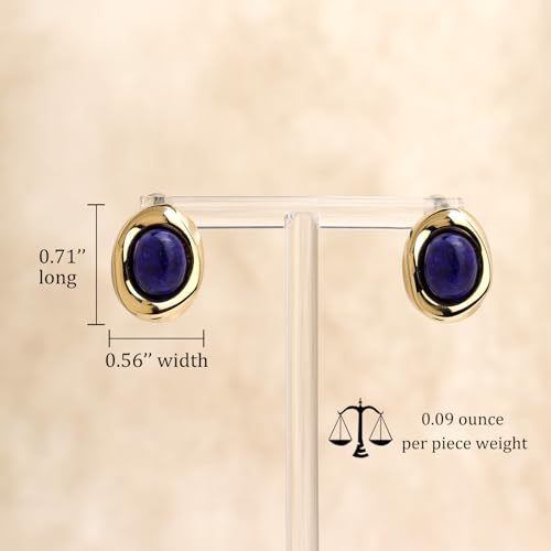 Jean Beau Chunky Gold Stone Stud Earrings for Women, Trendy Natural Gemstone Hypoallergenic Earing Valentine Jewelry Gift - color: Navy Blue