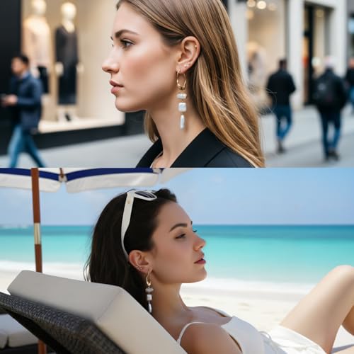Statement Pearl Dangle Earrings,Gold and Large Pearl,Luxury Chandelier Organic Style Earrings - color: B gold and white