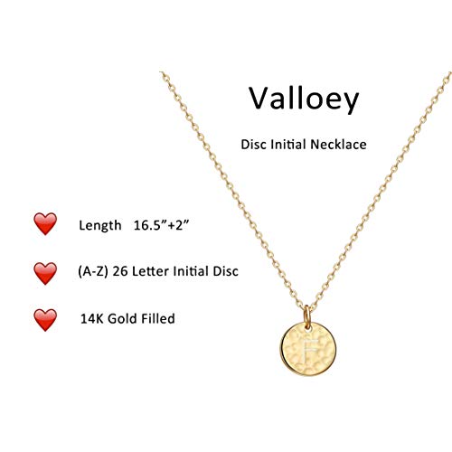 Valloey Rover Initial Necklaces for Women 14K Gold Plated Dainty Letter Necklce Round Coin Disc Pendant Double Side Engraved A-Z Necklace Personalized Jewelry Gift for Women - color: F