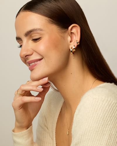 PAVOI 18K Gold Plated Small Hoop Earrings for Women, Earrings Piercing Pack | Hypoallergenic Earrings with 925 Sterling Silver Posts, Trendy Geometric Chunky Huggie Hoop Earrings - style: Wide