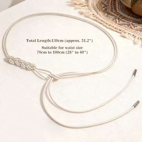 Women's Knotted Thin Waist Belt PU Leather Skinny Belts for Dresses Pants - color: Plaited Hair-white