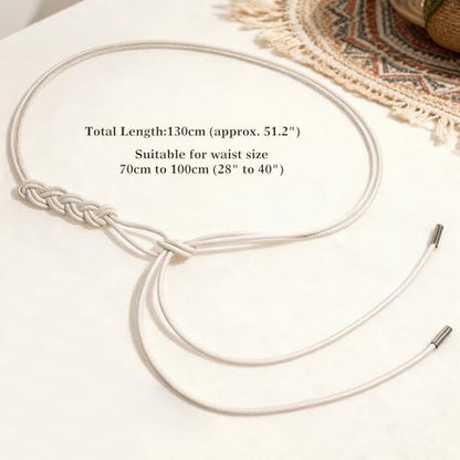 Women's Knotted Thin Waist Belt PU Leather Skinny Belts for Dresses Pants - color: Plaited Hair-white