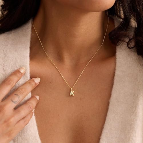 Initial Necklaces For Women, Dainty Gold Bubble Initial Necklace 14K Gold Plated Letter For Women Trendy Cute Name Custom Necklace Non Tarnish Personalized Necklaces Waterproof Jewelry Preppy Stuff - color: gold-K