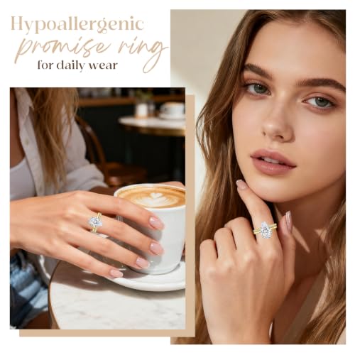 5CT Elongated Pear Shaped Cut Engagement Ring Set for Women, Wedding Promise Cubic Zirconia Band, 14K Gold/White Gold Plated Stackable Bridal Eternity Rings, Size 5-9 - color: Gold