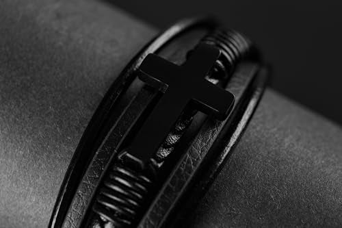 Cross Bracelet for Men - Genuine Leather Religious Bracelets | Stylish Christian Bracelet for Men - Perfect Faith Accessory | Mens Cross Bracelet - Christian Jewelry - style: Trinity
