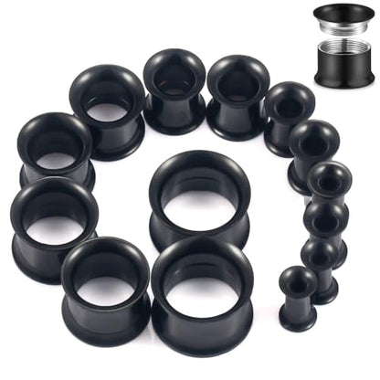 12G-25mm Double Flared Gauges Tunnels Stretching Kit 316L Surgical Steel Ear Gauges Plugs Earring Lobe flesh Tunnel Gauge Stretcher Silver Black Gold Color Tone - color: Black, size: 0g/00g/12mm14mm/16mm/18mm/20mm