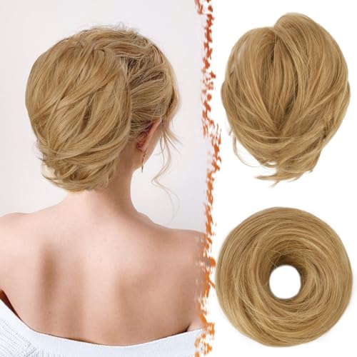 BARSDAR Straight Hair Bun Extensions - Synthetic Fully Short Straight Ponytail Hair Bun Extensions for Women - Elastic Messy Hair Bun Scrunchies Hairpieces Daily - Caramel Blonde Mixed - color: Caramel Blonde Mixed, size: 1 Count - Elastic